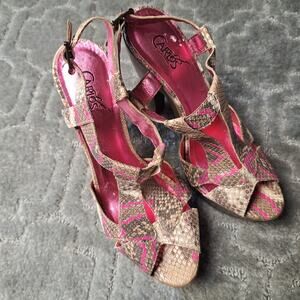 Carlos Snakeskin Platform Slingback Sandals WOMENS 7.5M 5" Heels Dressy Brazil